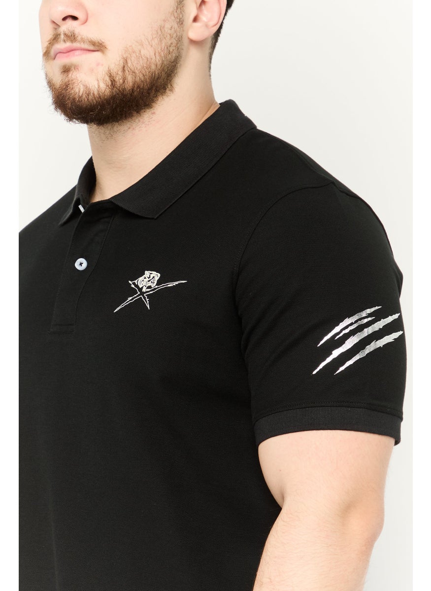 Men Sportswear Fit Short Sleeves Outdoor Polo Shirt, Black