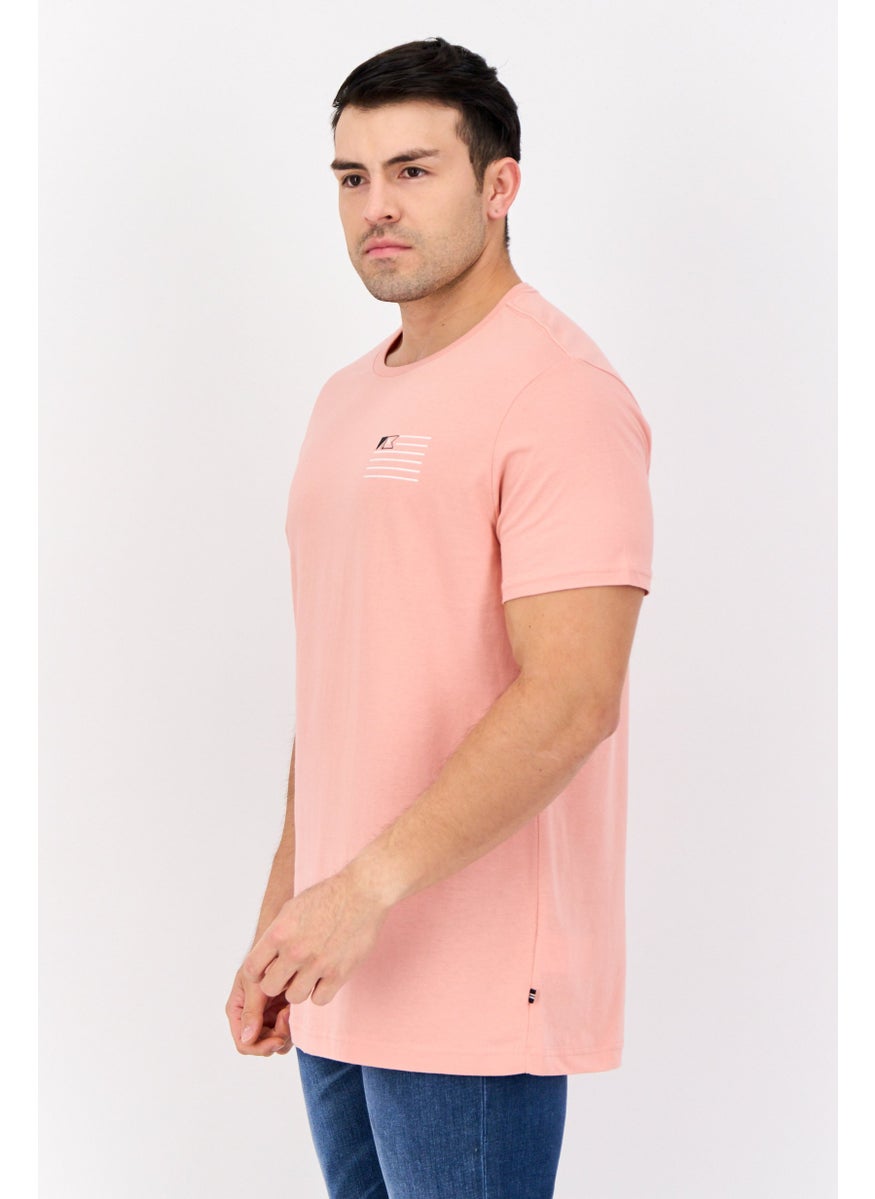 Men Crew Neck Short Sleeve Brand Logo T-Shirt, Pink