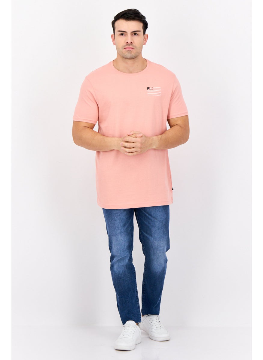 Men Crew Neck Short Sleeve Brand Logo T-Shirt, Pink