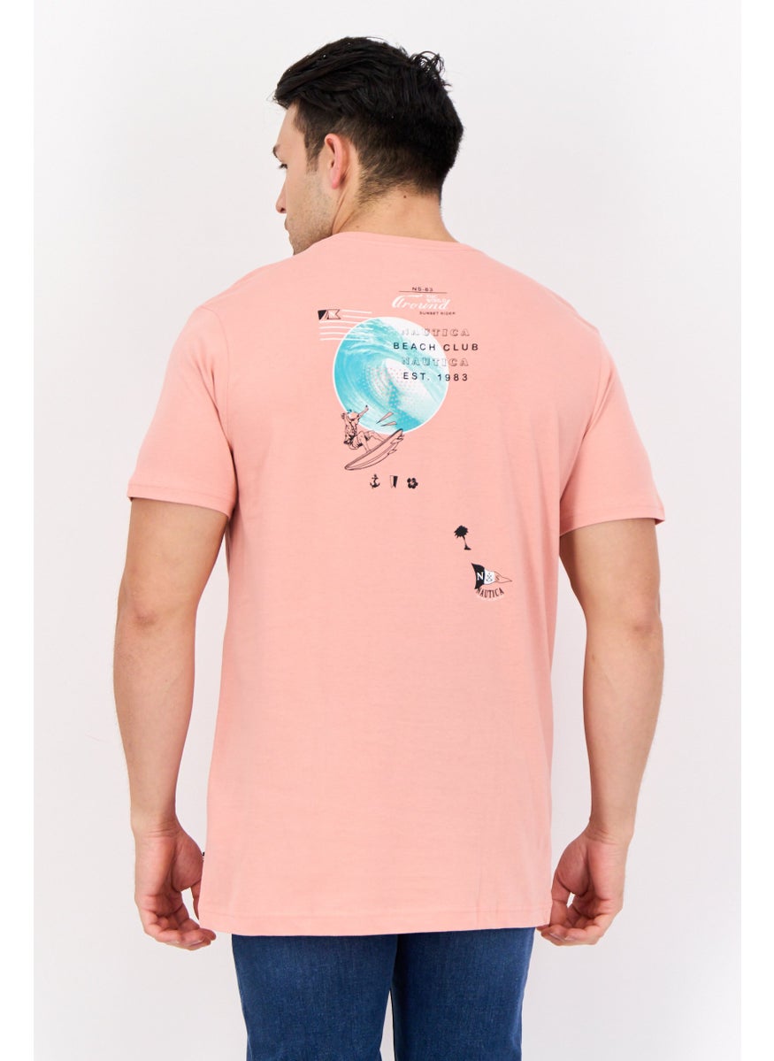 Men Crew Neck Short Sleeve Brand Logo T-Shirt, Pink