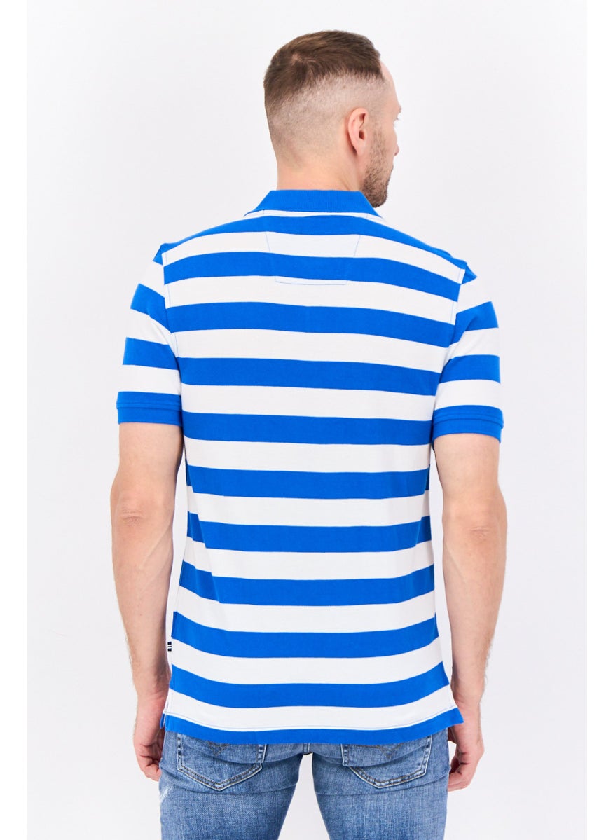 Men Regular Fit Embroidered Logo Short Sleeve Polo Shirt, Blue/White
