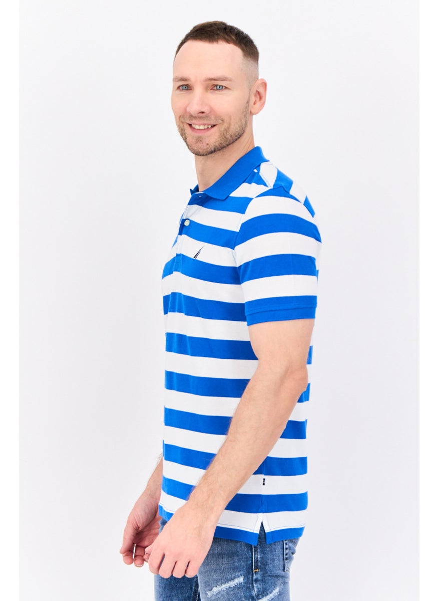 Men Regular Fit Embroidered Logo Short Sleeve Polo Shirt, Blue/White