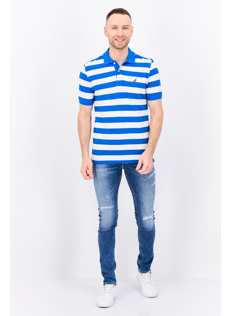 Men Regular Fit Embroidered Logo Short Sleeve Polo Shirt, Blue/White