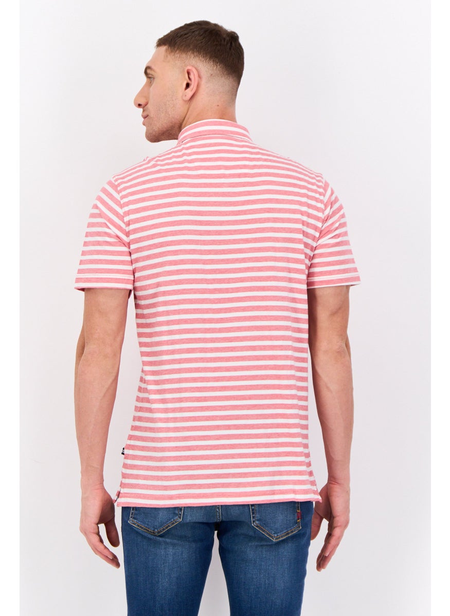 Men Regular Fit Stripe Short Sleeves Polo, White/Red
