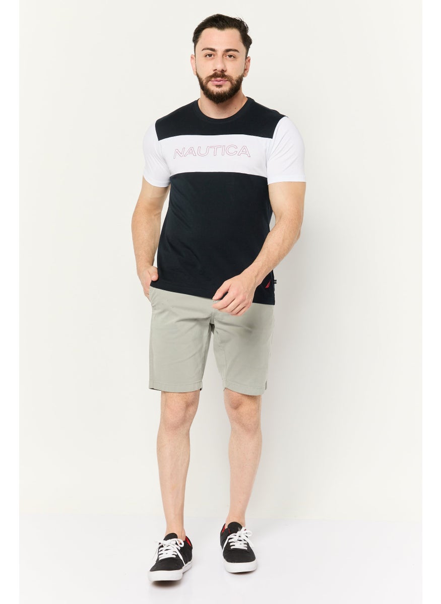 Men Crew Neck Short Sleeves Brand Logo T-Shirt, Black/White
