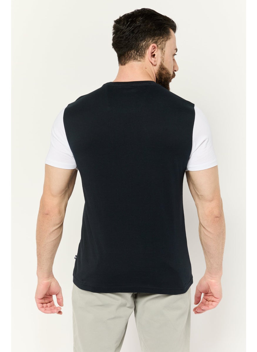 Men Crew Neck Short Sleeves Brand Logo T-Shirt, Black/White