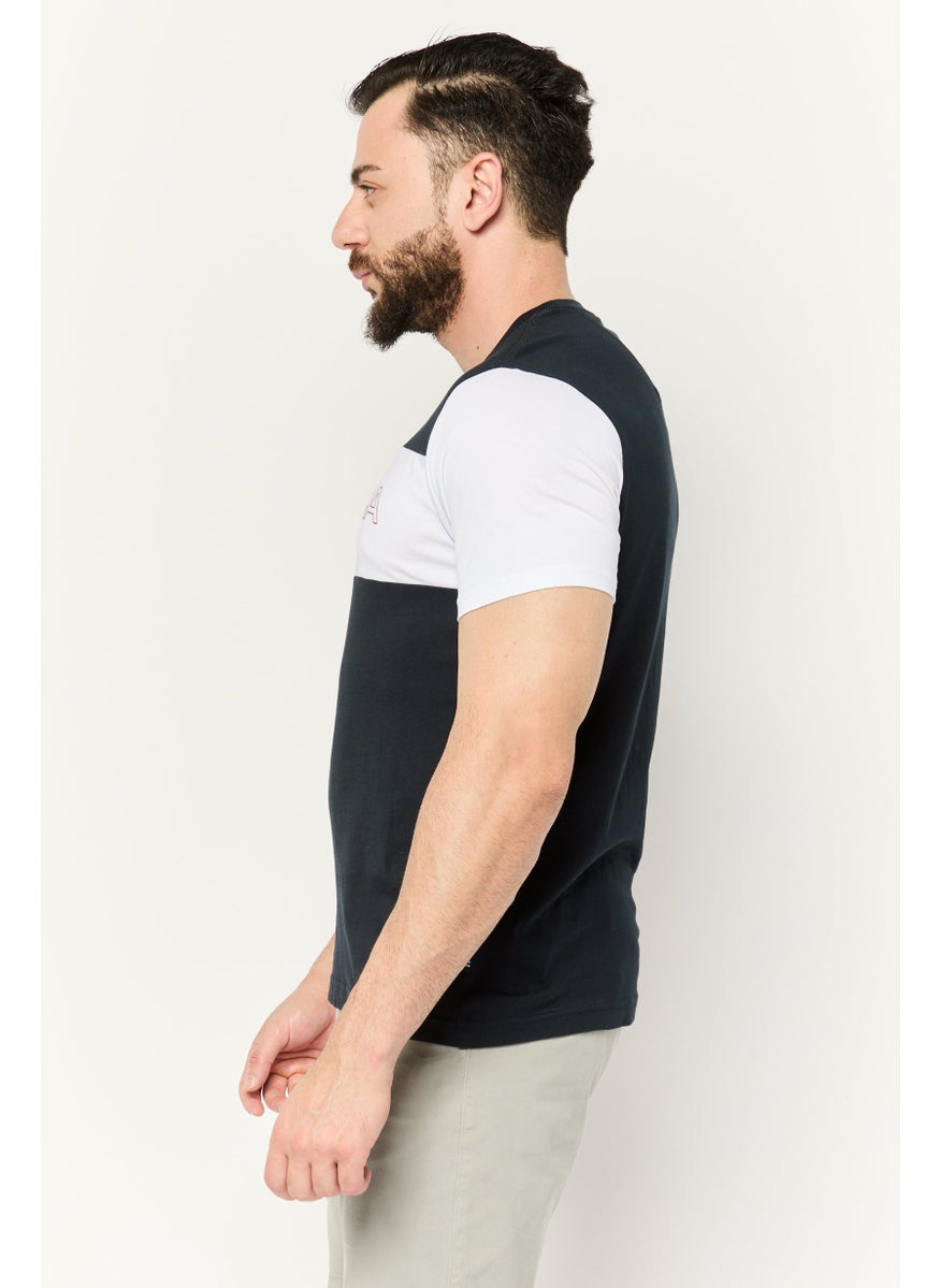 Men Crew Neck Short Sleeves Brand Logo T-Shirt, Black/White