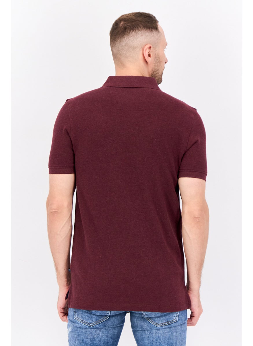 Men Slim Fit Embroidered Logo Short Sleeve Polo Shirt, Burgundy