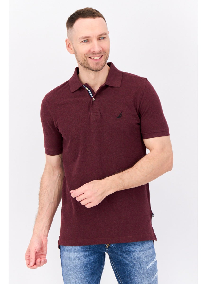 Men Slim Fit Embroidered Logo Short Sleeve Polo Shirt, Burgundy