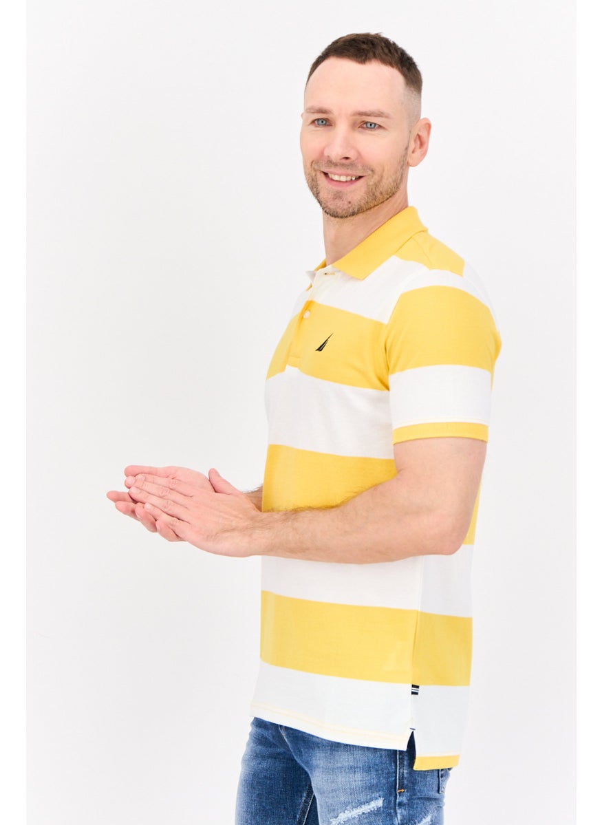 Men Regular Fit Embroidered Logo Short Sleeve Polo Shirt, Yellow/White