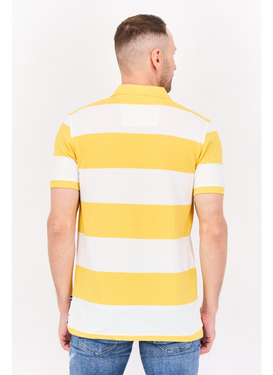 Men Regular Fit Embroidered Logo Short Sleeve Polo Shirt, Yellow/White