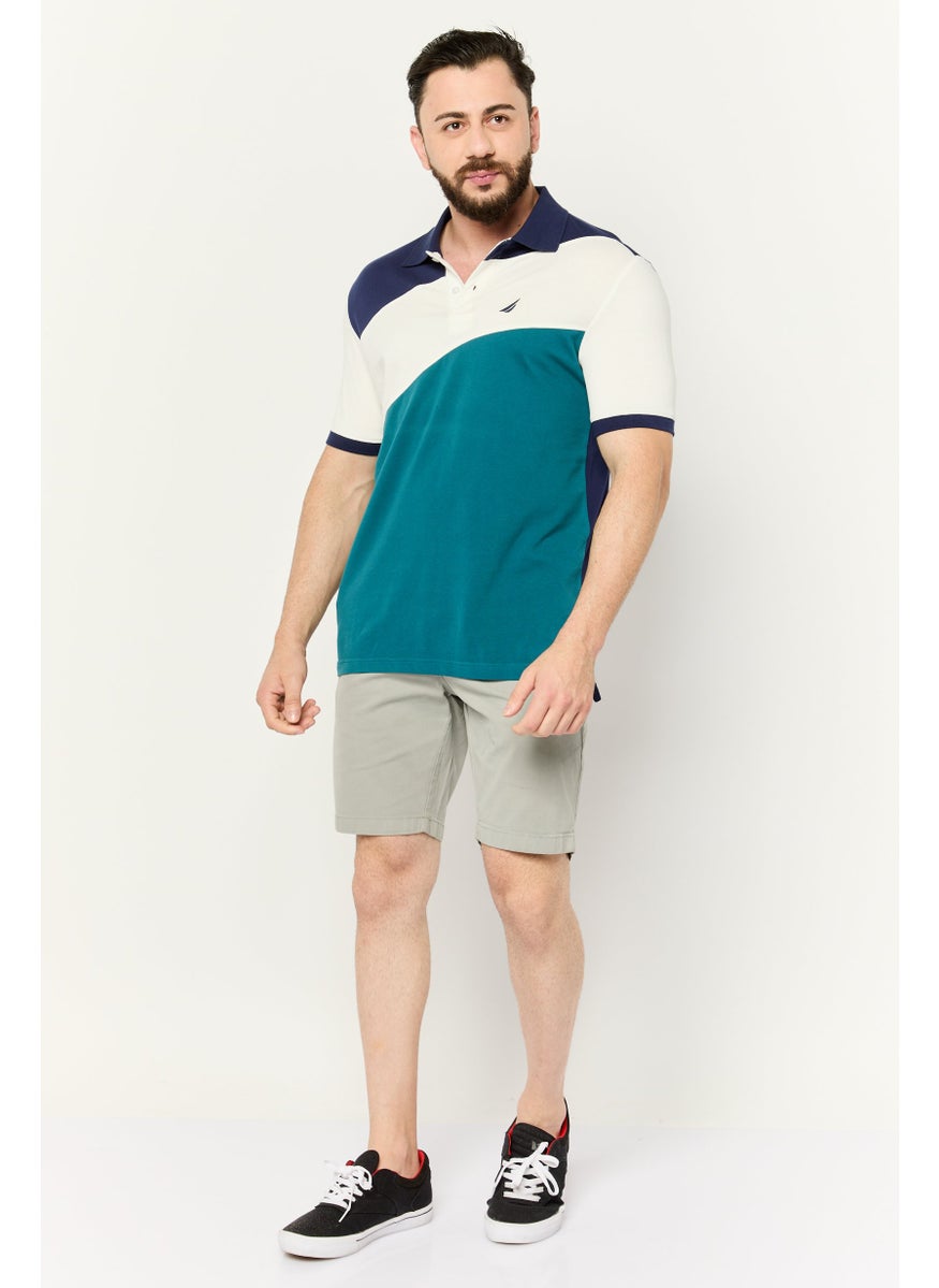 Men Regular Fit Colorblock Short Sleeves Polo Shirt, Navy/White/Dark Green