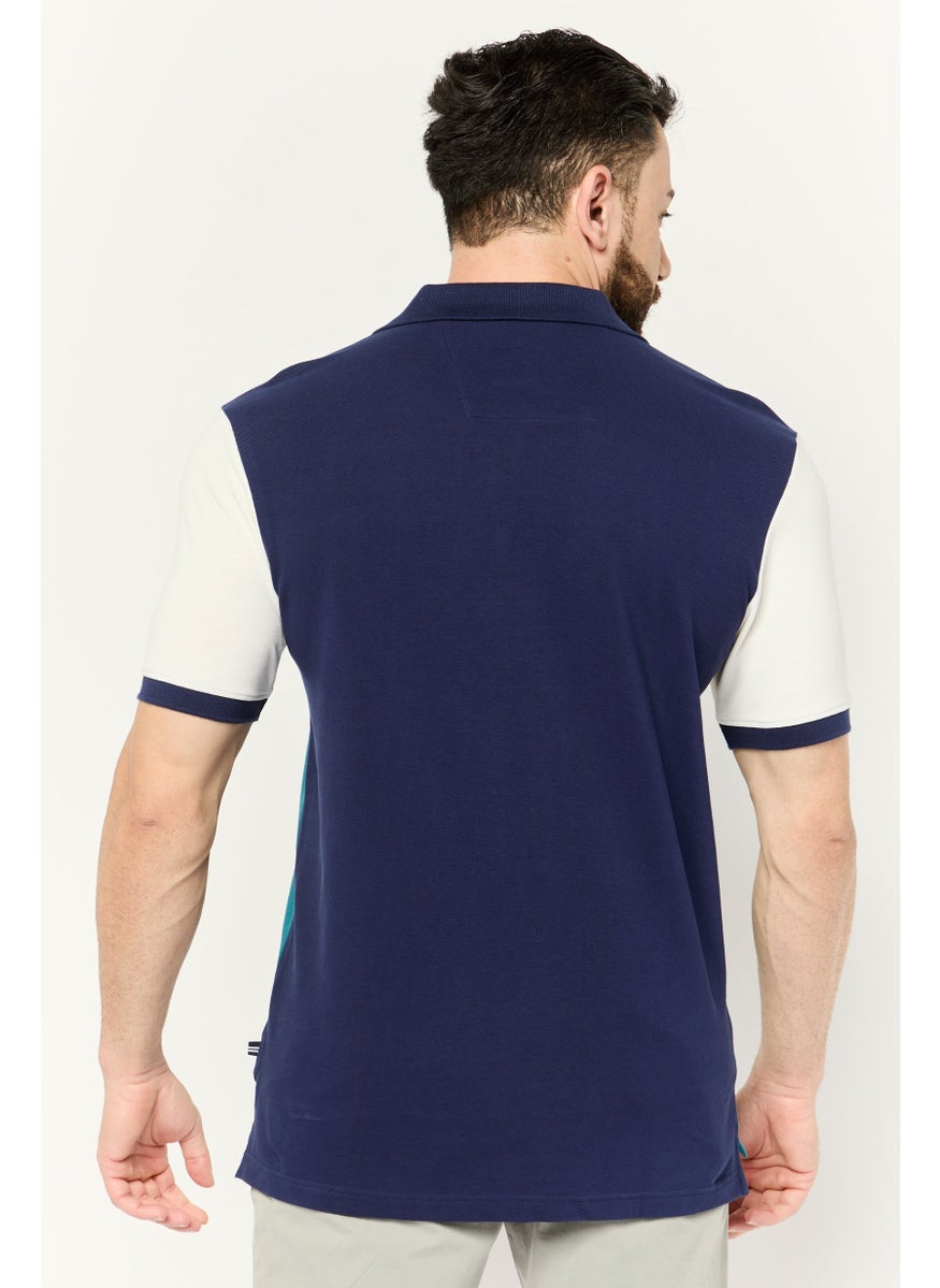 Men Regular Fit Colorblock Short Sleeves Polo Shirt, Navy/White/Dark Green