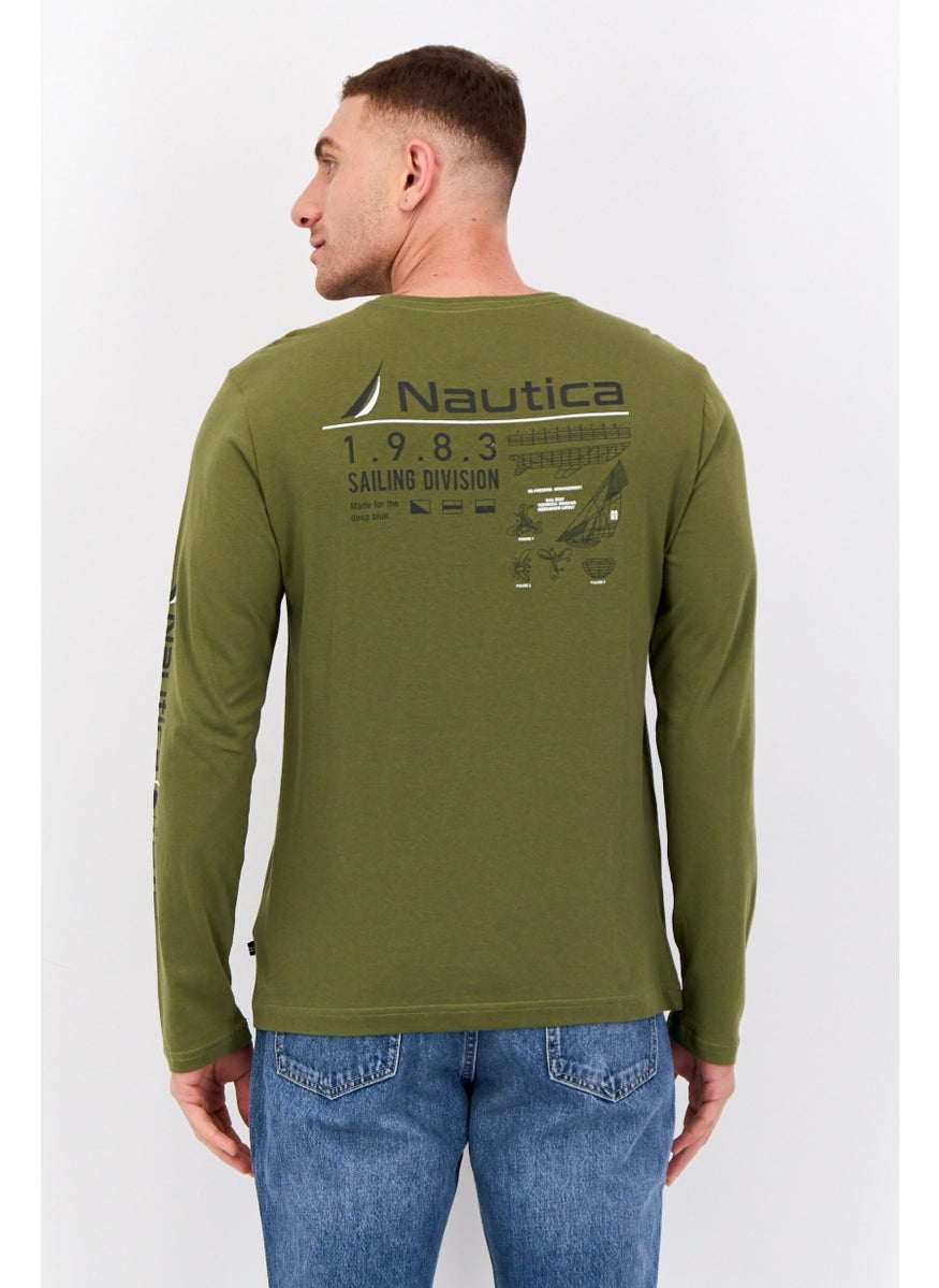 Men Crew Neck Long Sleeves Graphic Print Shirt, Olive