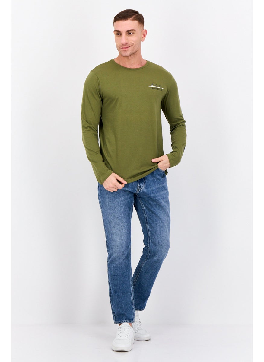 Men Crew Neck Long Sleeves Graphic Print Shirt, Olive