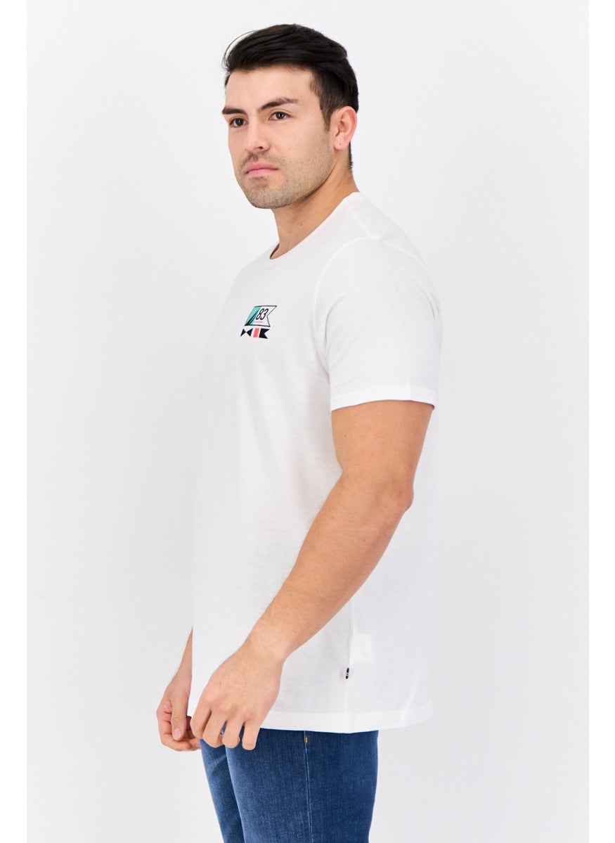 Men Round Neck Short Sleeve Graphic Print T-Shirt, White