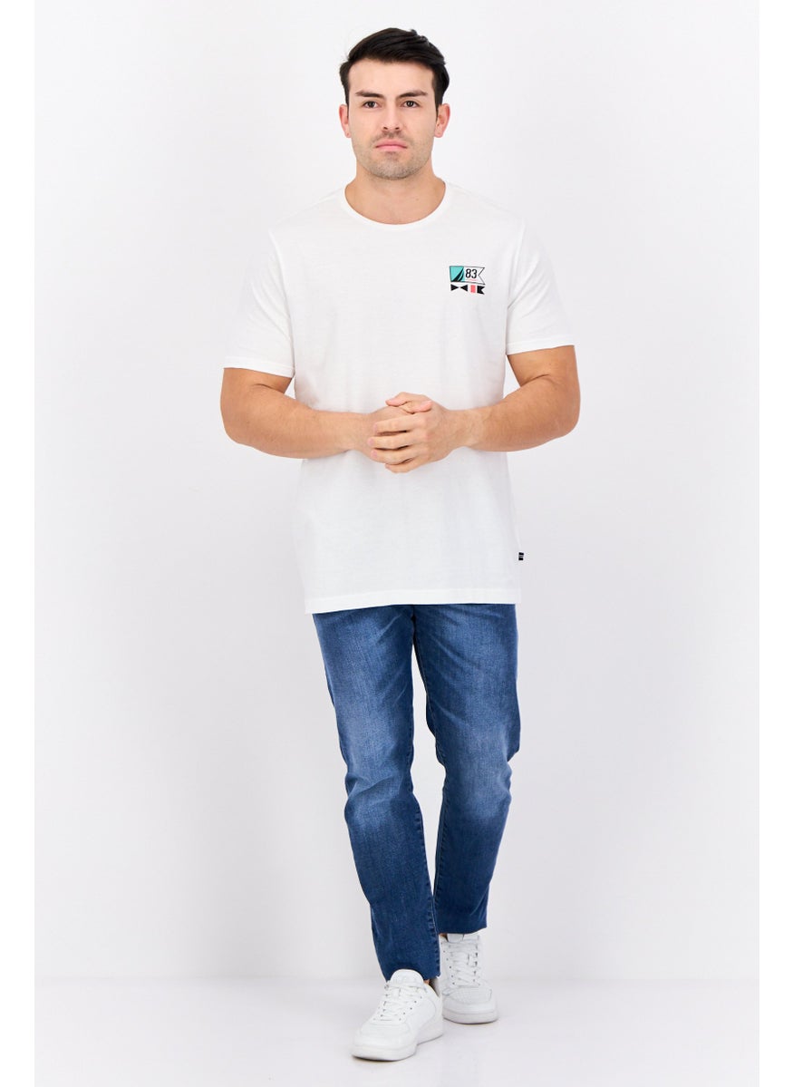 Men Round Neck Short Sleeve Graphic Print T-Shirt, White