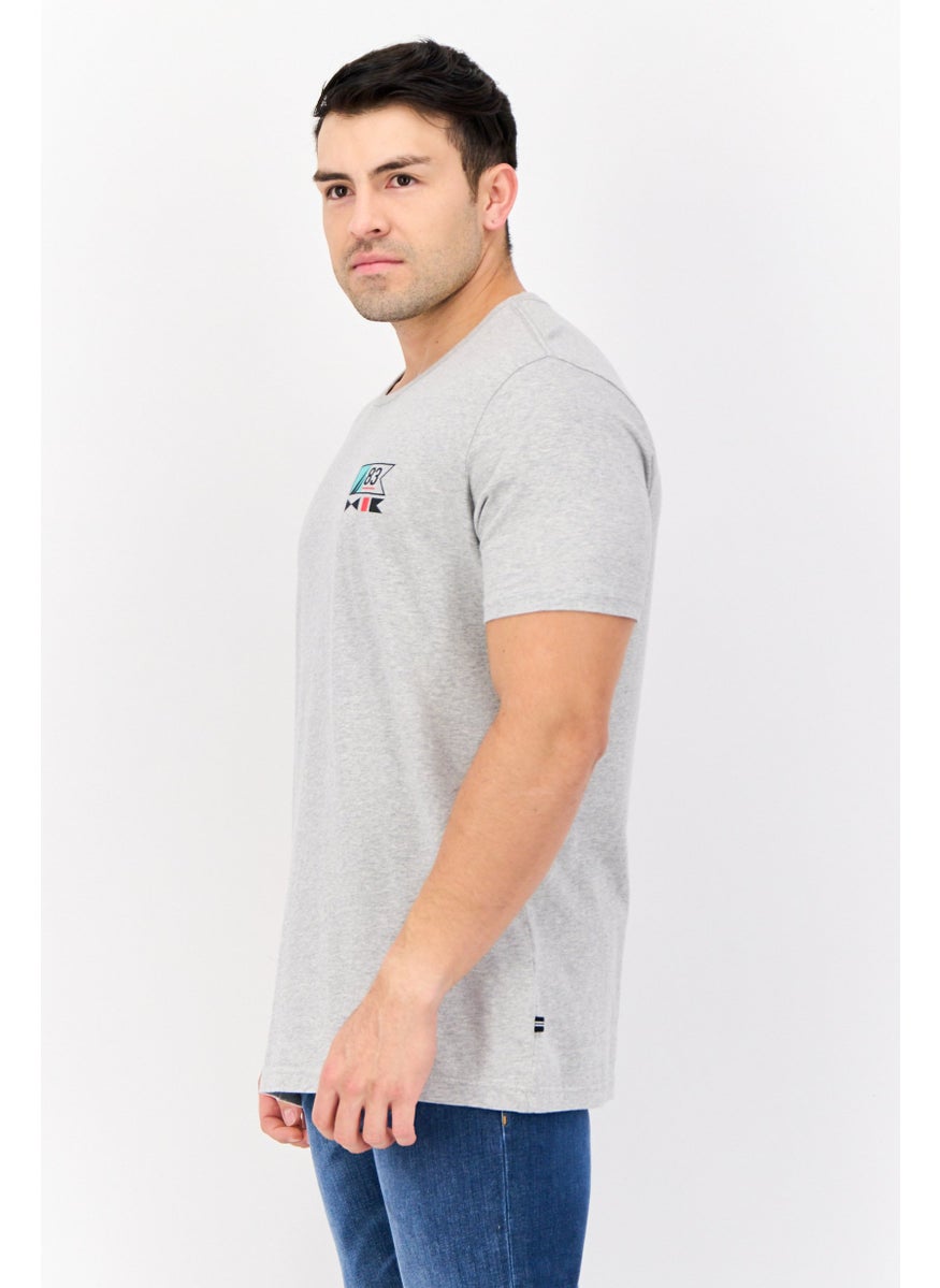Men Crew Neck Short Sleeves Graphic Print T-Shirt, Light Grey