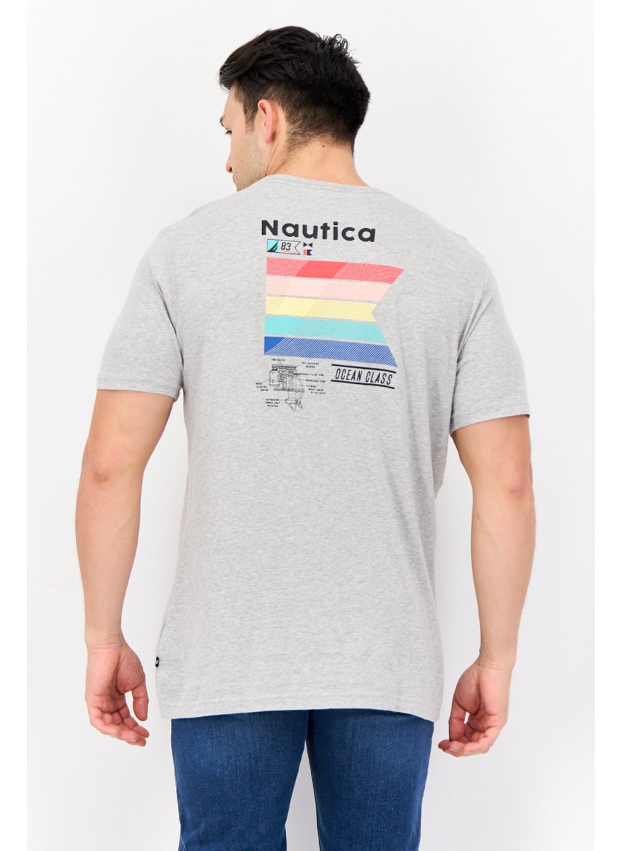 Men Crew Neck Short Sleeves Graphic Print T-Shirt, Light Grey