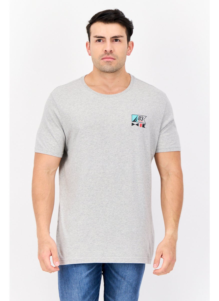 Men Crew Neck Short Sleeves Graphic Print T-Shirt, Light Grey