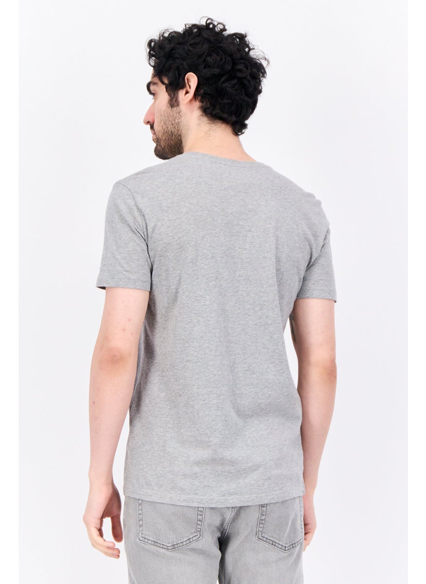 Men Crew Neck Short Sleeves Graphic Printed T-Shirt, Grey