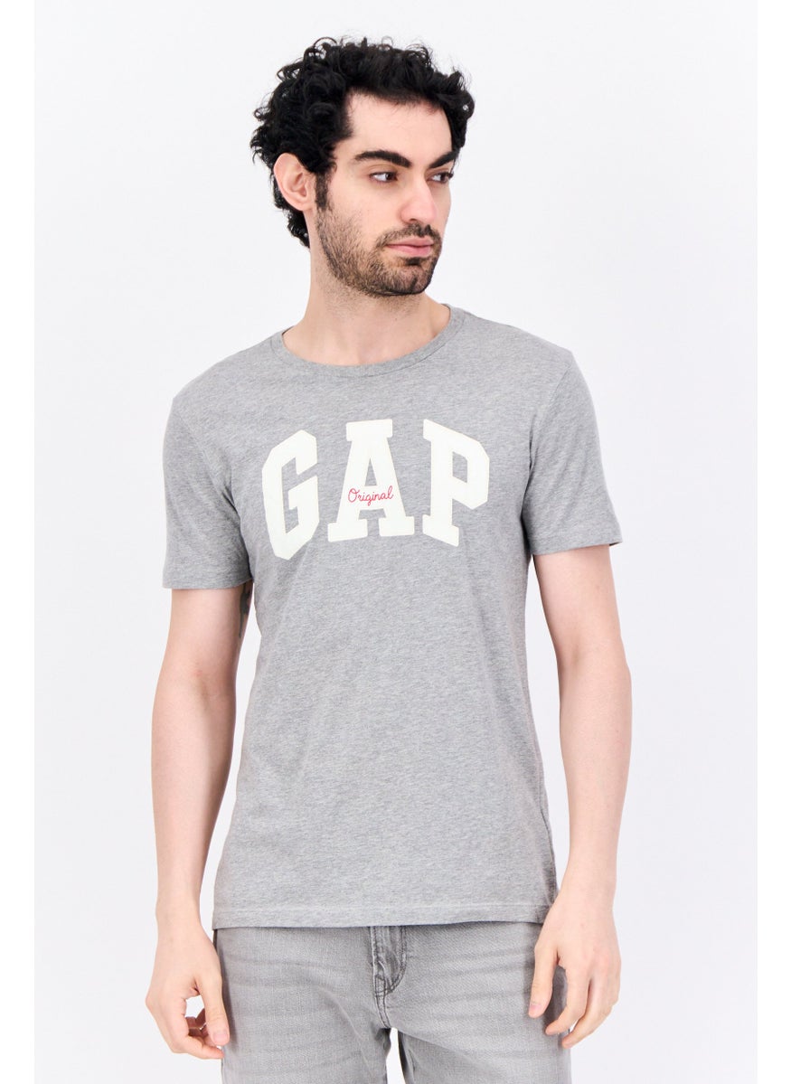 Men Crew Neck Short Sleeves Graphic Printed T-Shirt, Grey