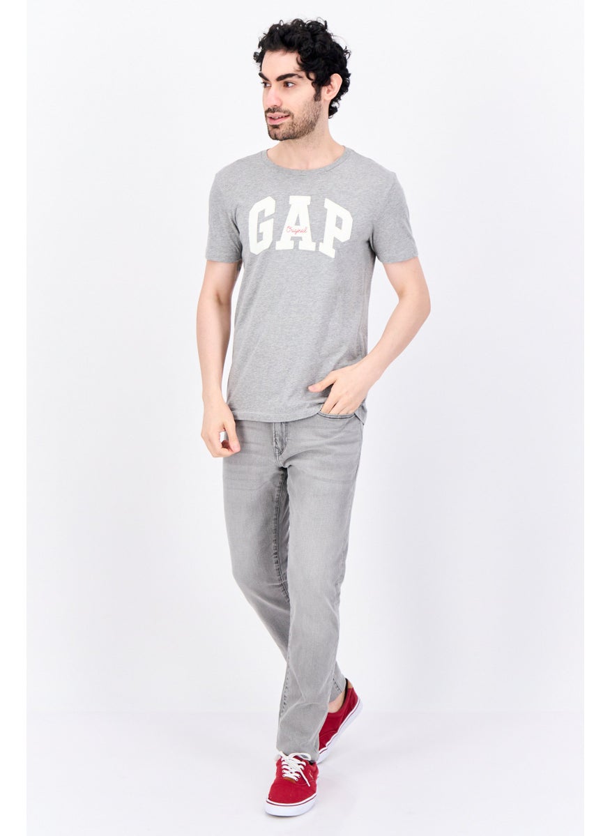 Men Crew Neck Short Sleeves Graphic Printed T-Shirt, Grey