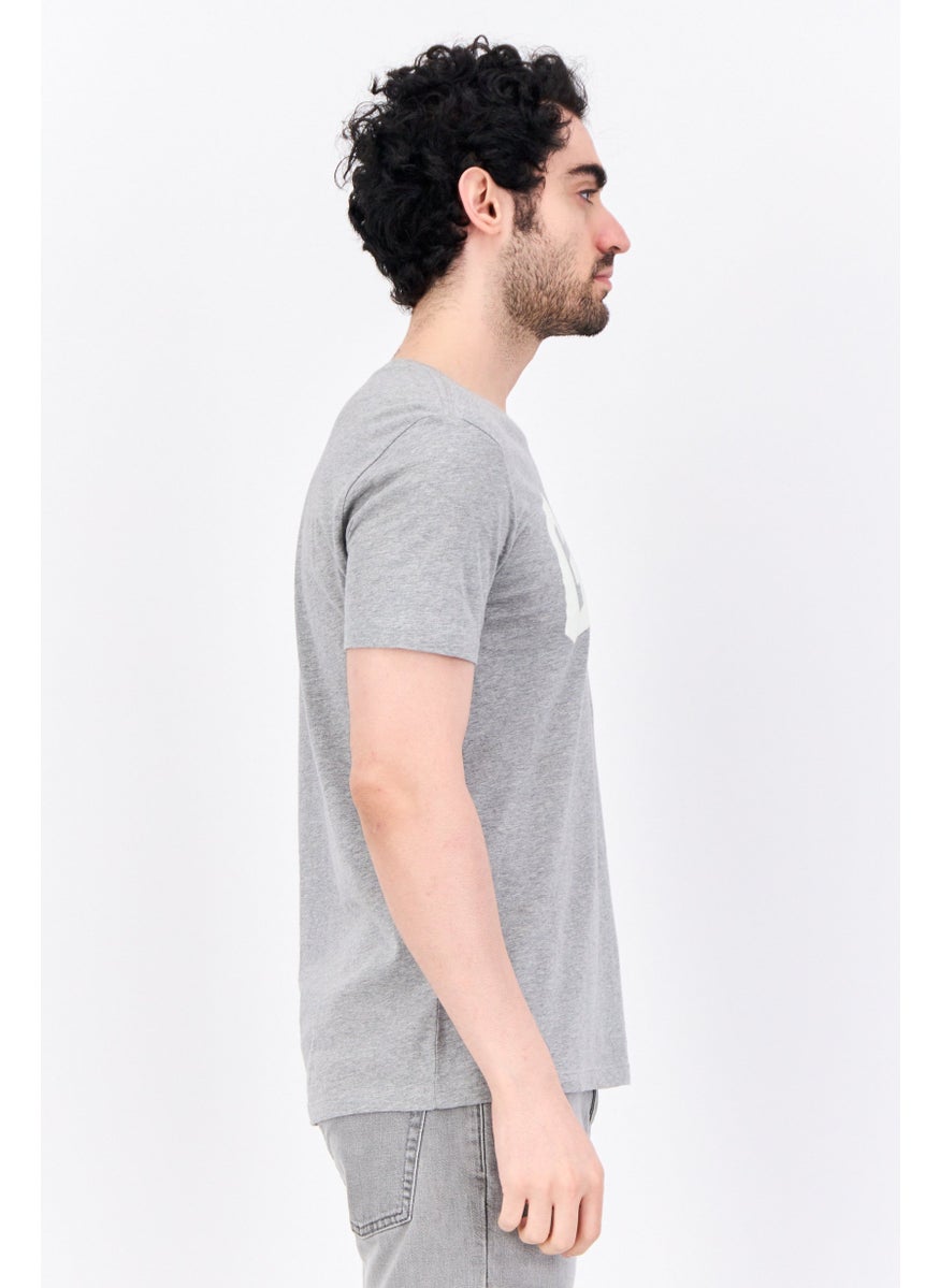 Men Crew Neck Short Sleeves Graphic Printed T-Shirt, Grey