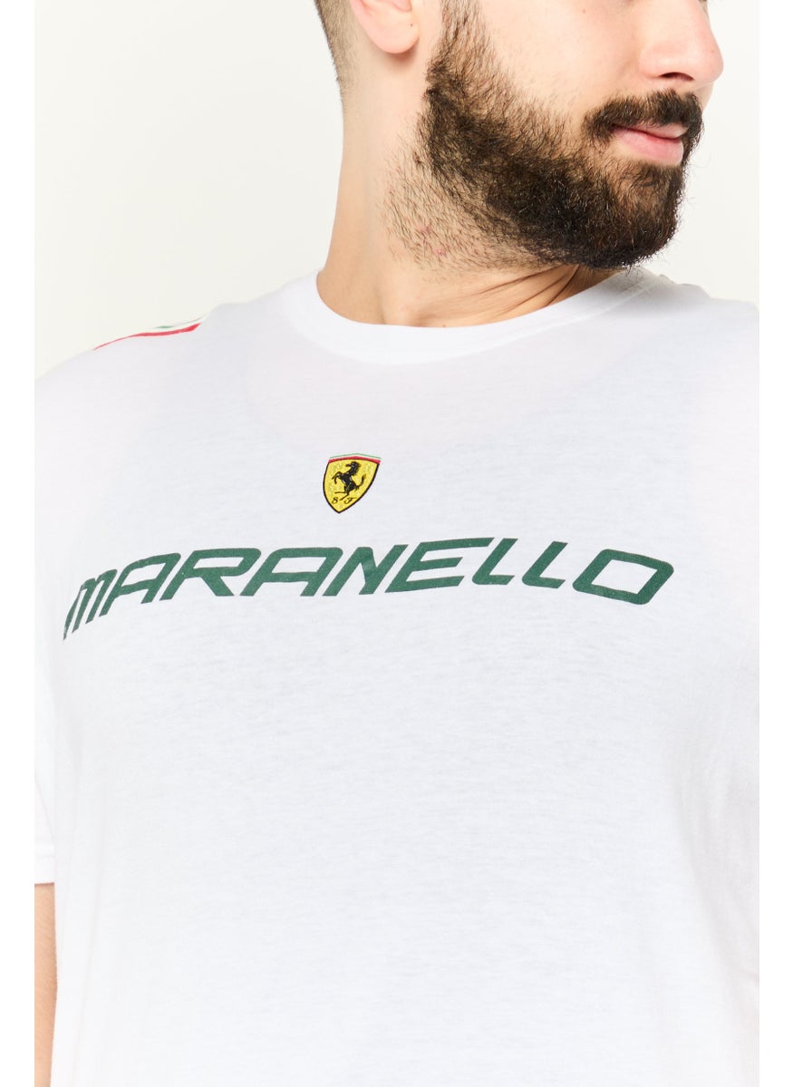 Men Crew Neck Short Sleeves Brand Logo T-Shirt, White