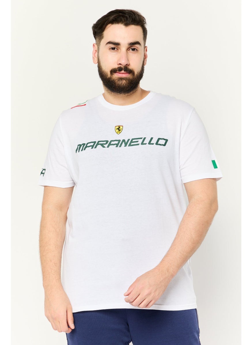 Men Crew Neck Short Sleeves Brand Logo T-Shirt, White