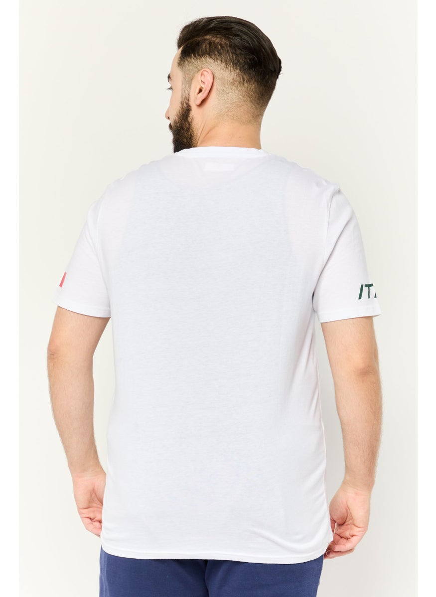 Men Crew Neck Short Sleeves Brand Logo T-Shirt, White