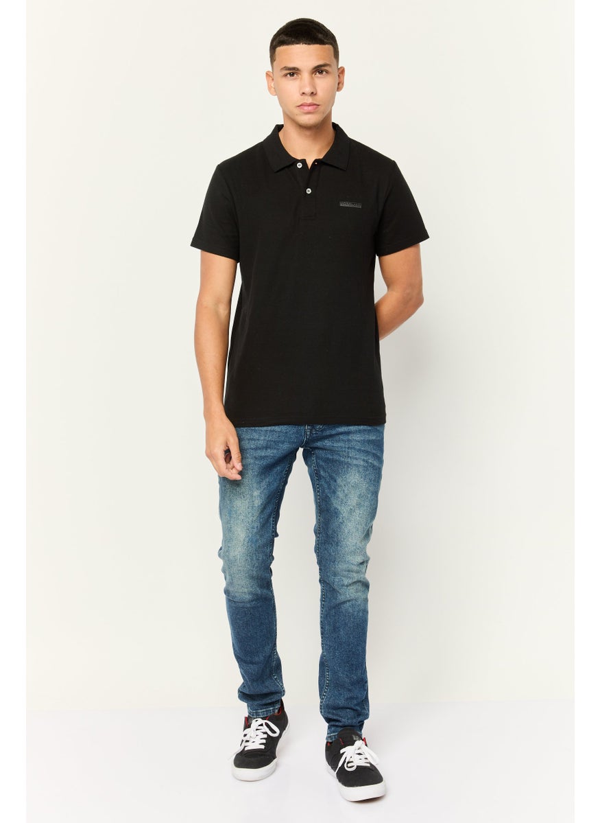 Men Regular Fit Brand Logo Polo Shirt, Black