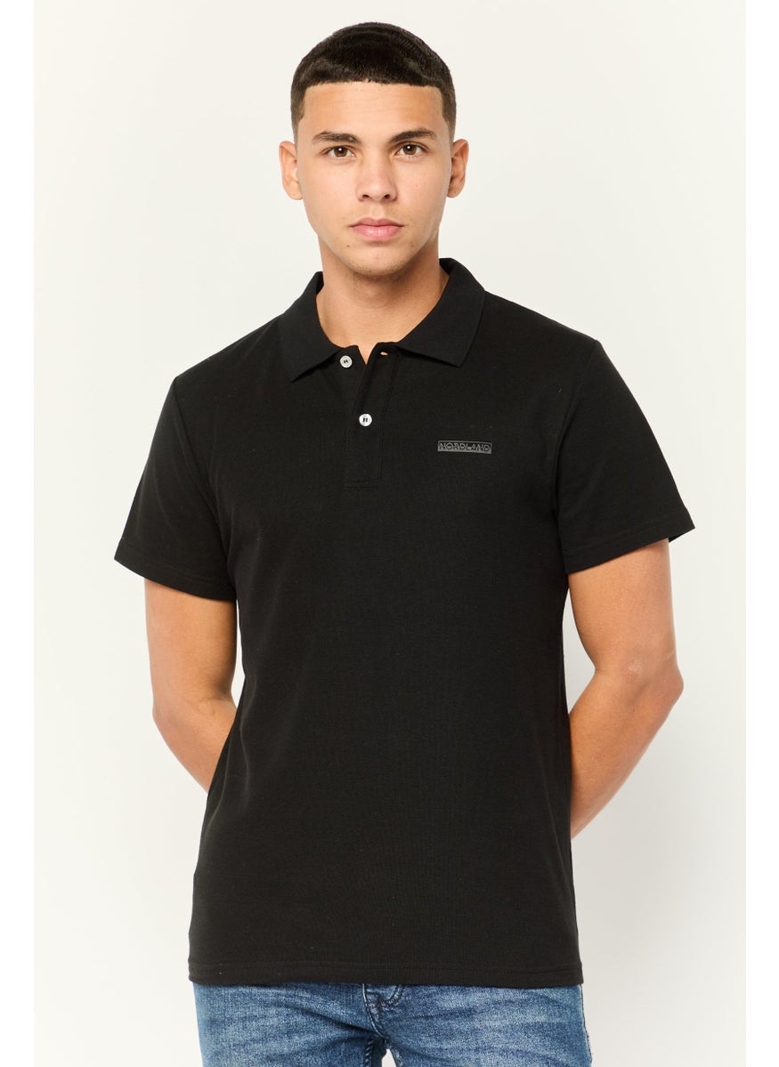 Men Regular Fit Brand Logo Polo Shirt, Black