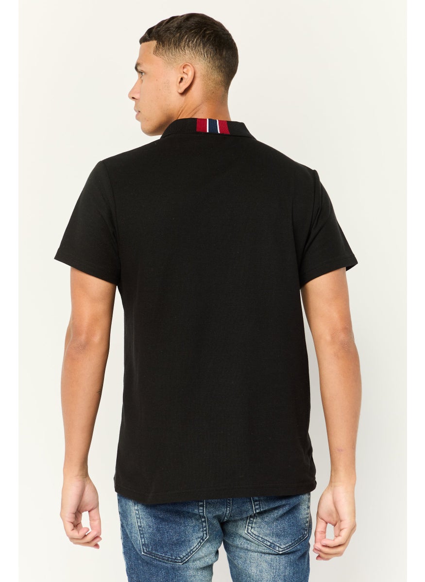 Men Regular Fit Brand Logo Polo Shirt, Black