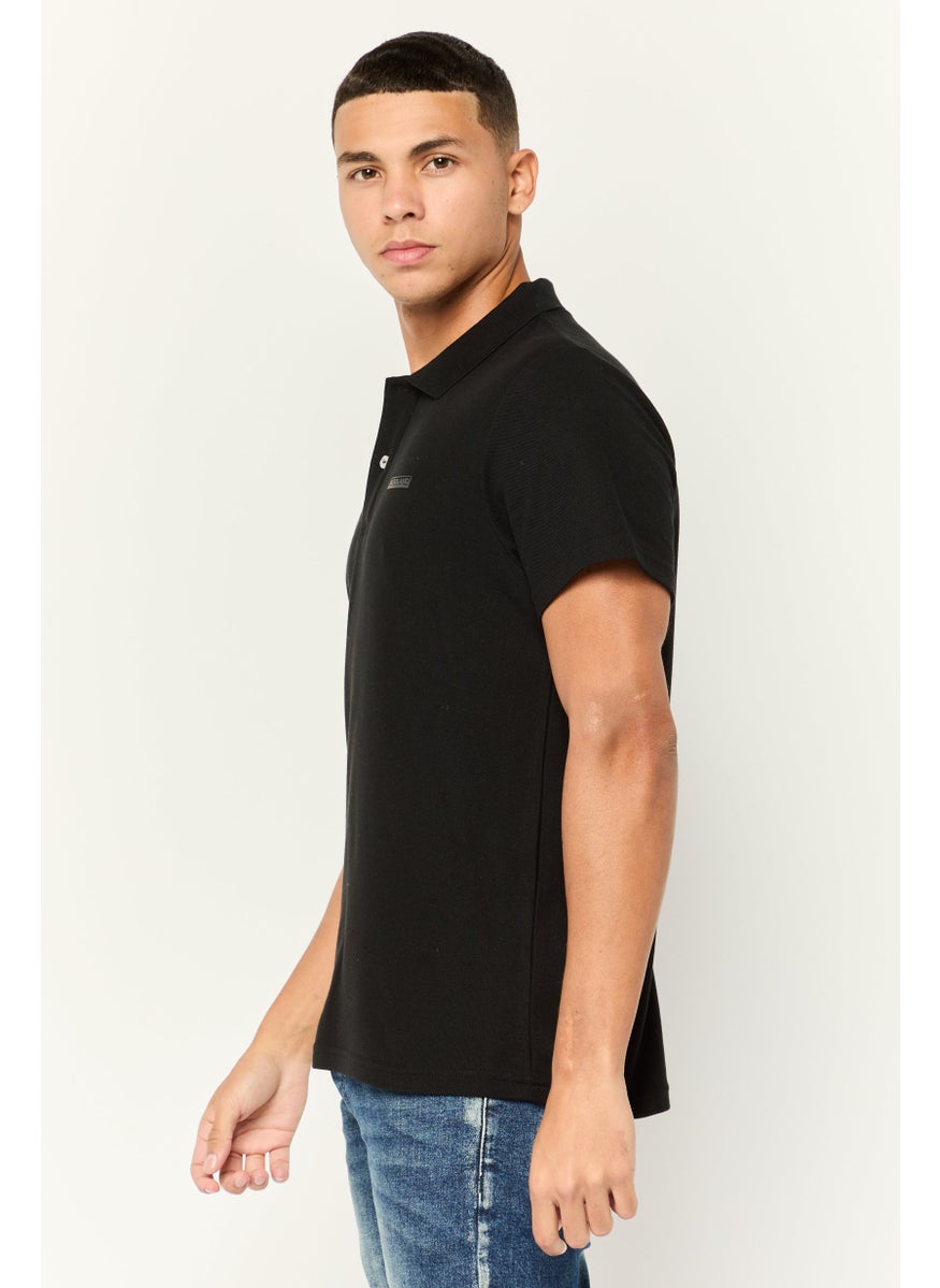 Men Regular Fit Brand Logo Polo Shirt, Black