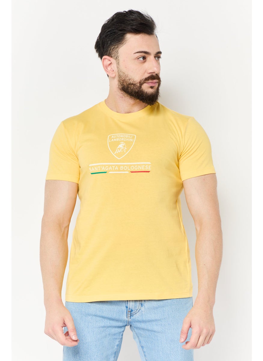 Men Crew Neck Short Sleeves Graphic Print T-Shirt, Yellow