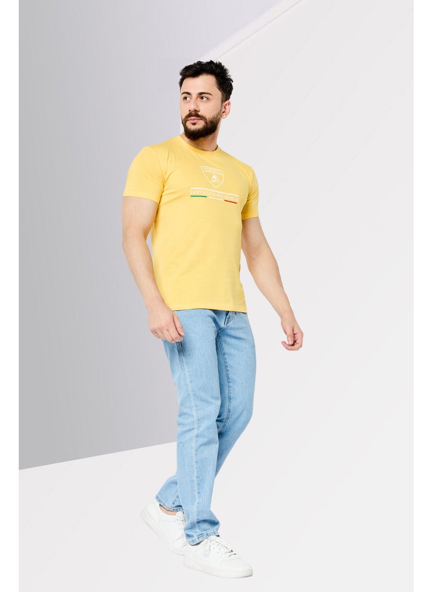 Men Crew Neck Short Sleeves Graphic Print T-Shirt, Yellow