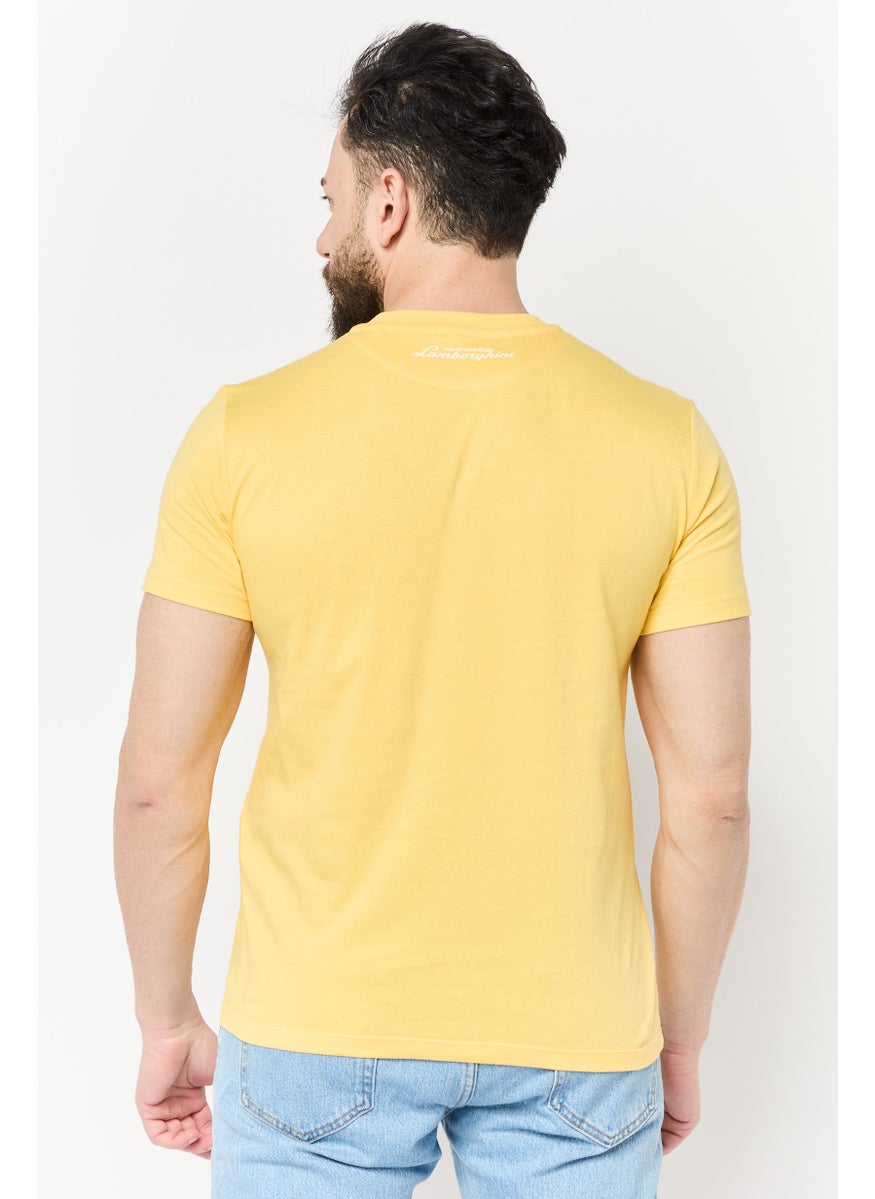 Men Crew Neck Short Sleeves Graphic Print T-Shirt, Yellow