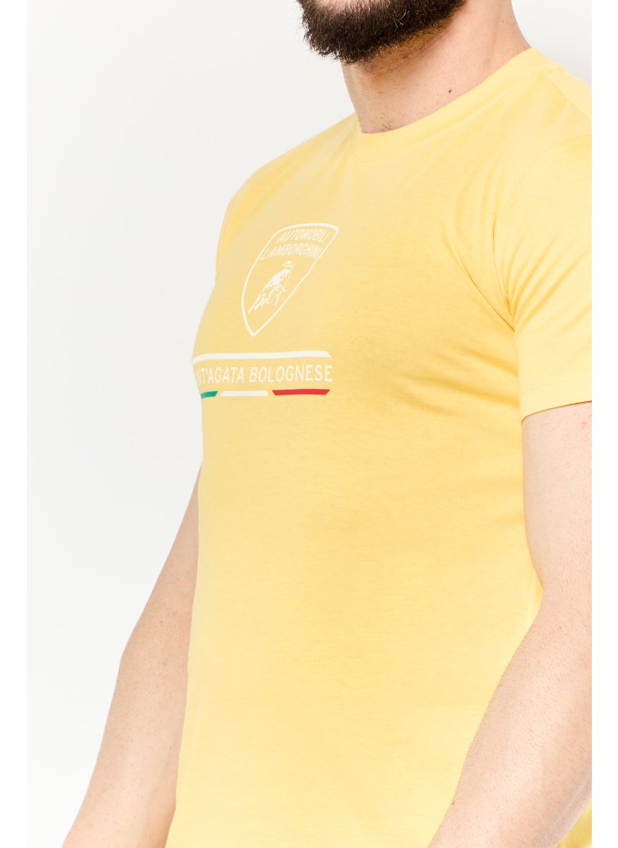 Men Crew Neck Short Sleeves Graphic Print T-Shirt, Yellow