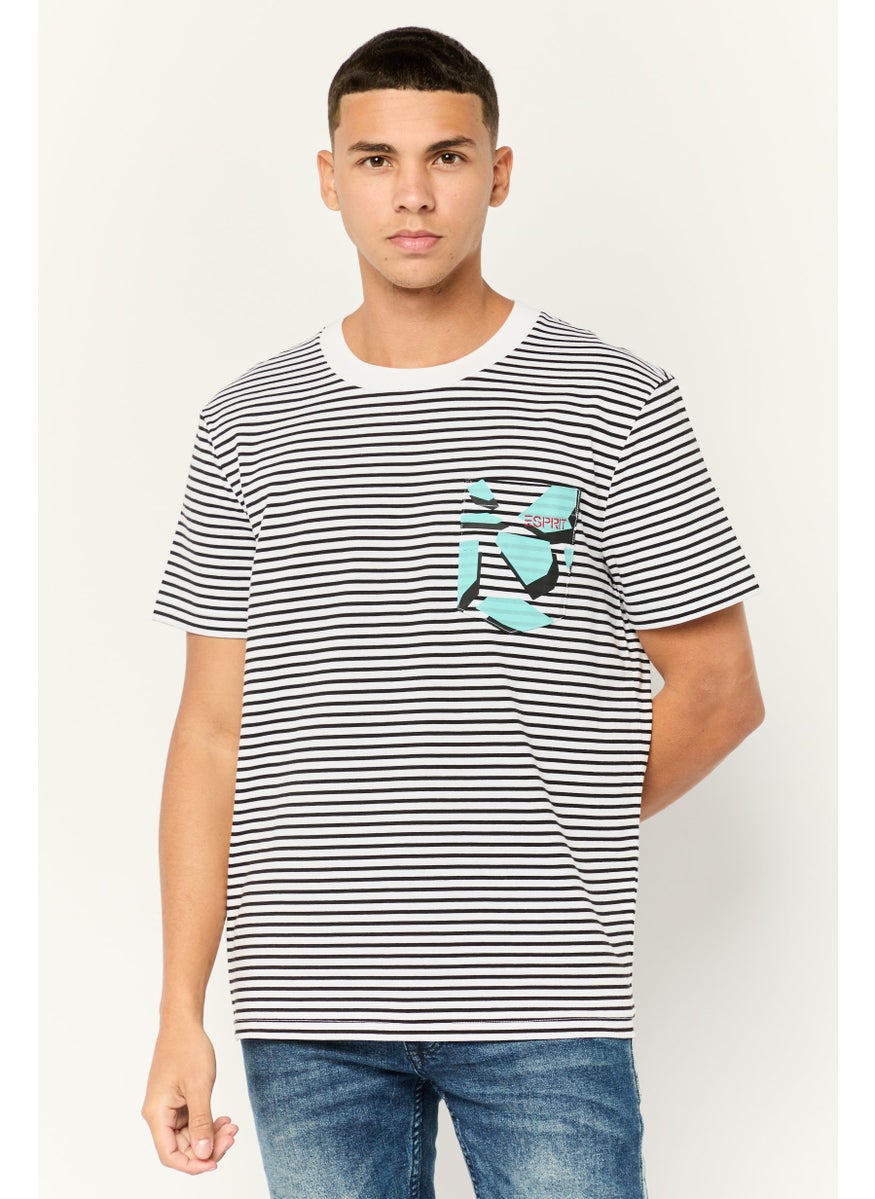Men Round Neck Short Sleeves Stripe T-Shirt, Multicolor