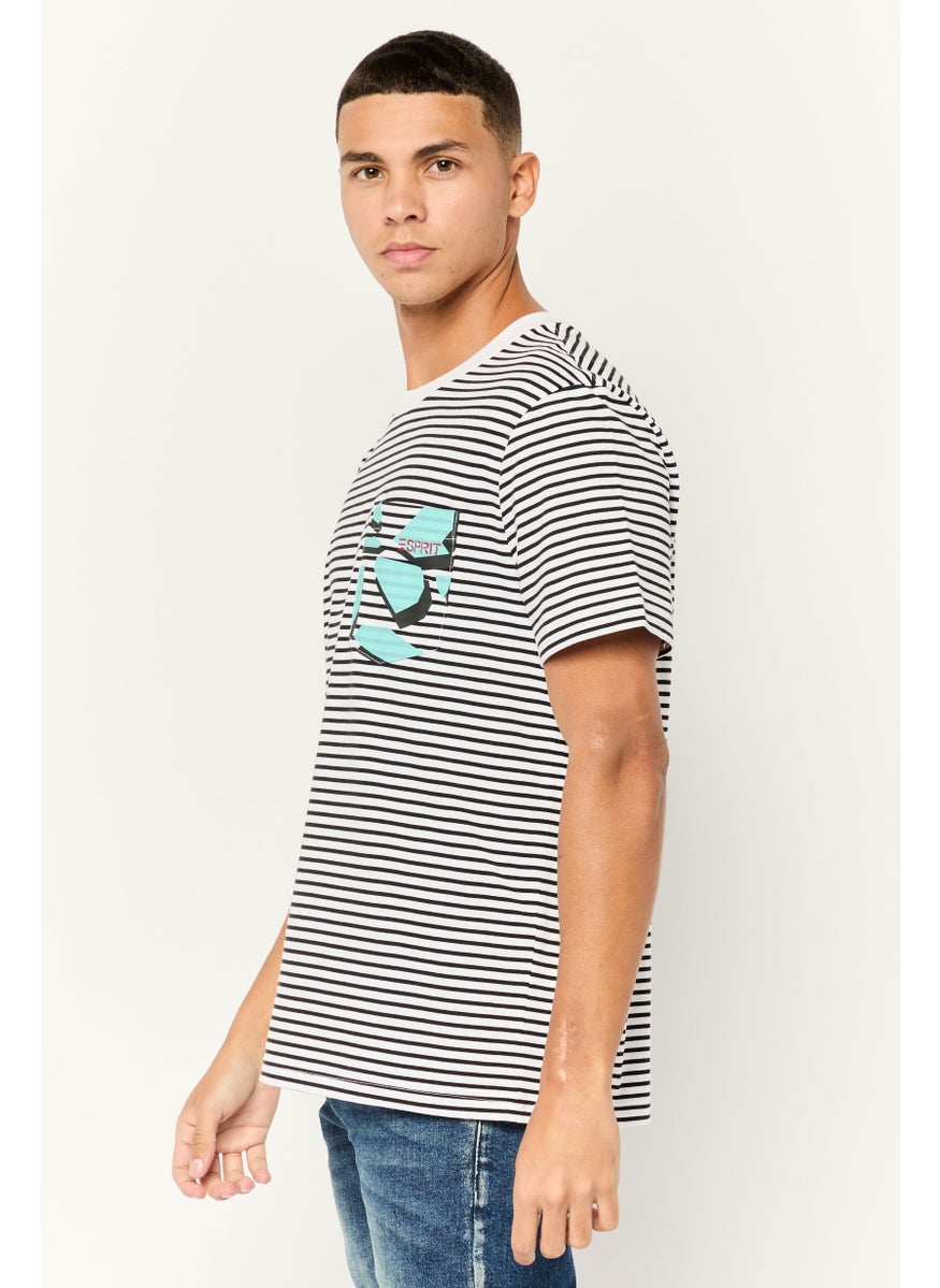 Men Round Neck Short Sleeves Stripe T-Shirt, Multicolor