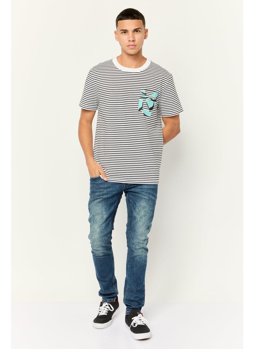 Men Round Neck Short Sleeves Stripe T-Shirt, Multicolor