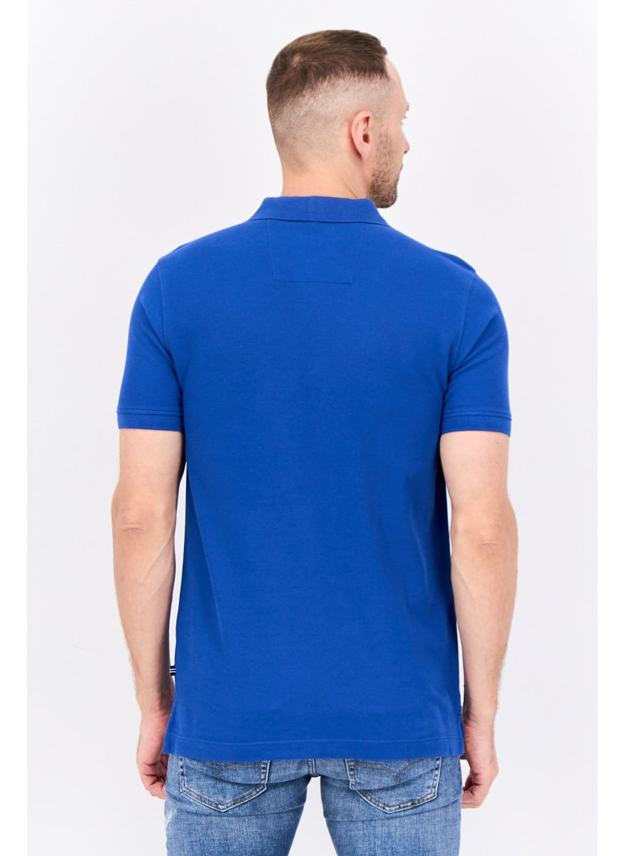 Men SlimFit Embroidered Logo Short Sleeves Polo, Blue