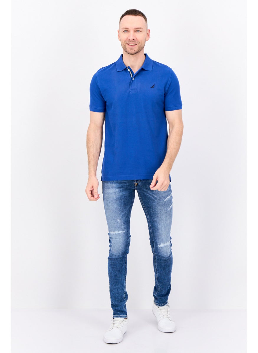 Men SlimFit Embroidered Logo Short Sleeves Polo, Blue