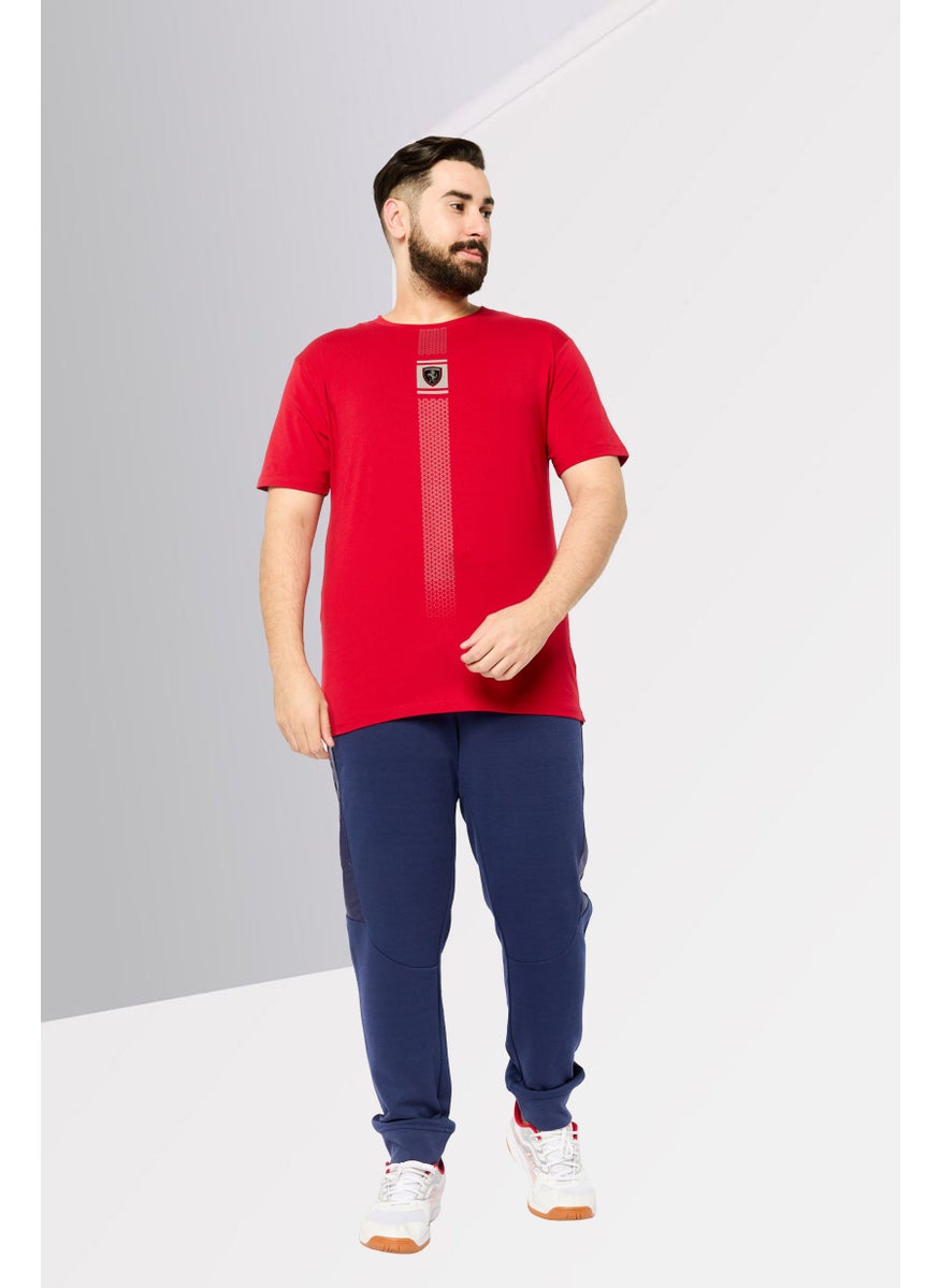 Men Crew Neck Short Sleeve Brand Logo  T Shirt, Red