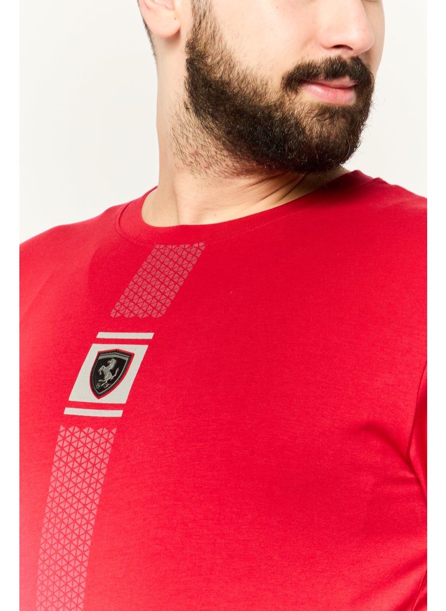 Men Crew Neck Short Sleeve Brand Logo  T Shirt, Red