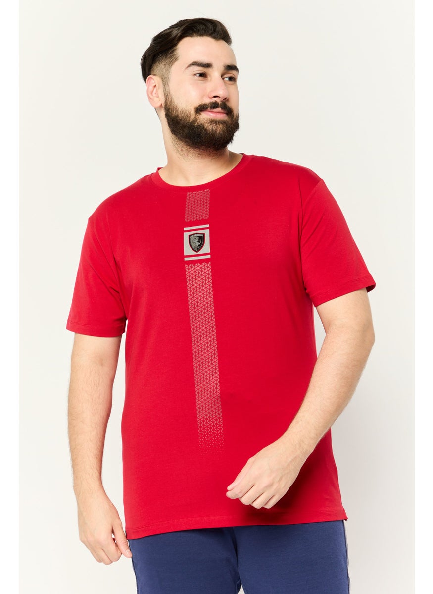 Men Crew Neck Short Sleeve Brand Logo  T Shirt, Red