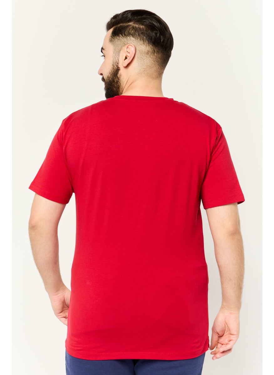 Men Crew Neck Short Sleeve Brand Logo  T Shirt, Red