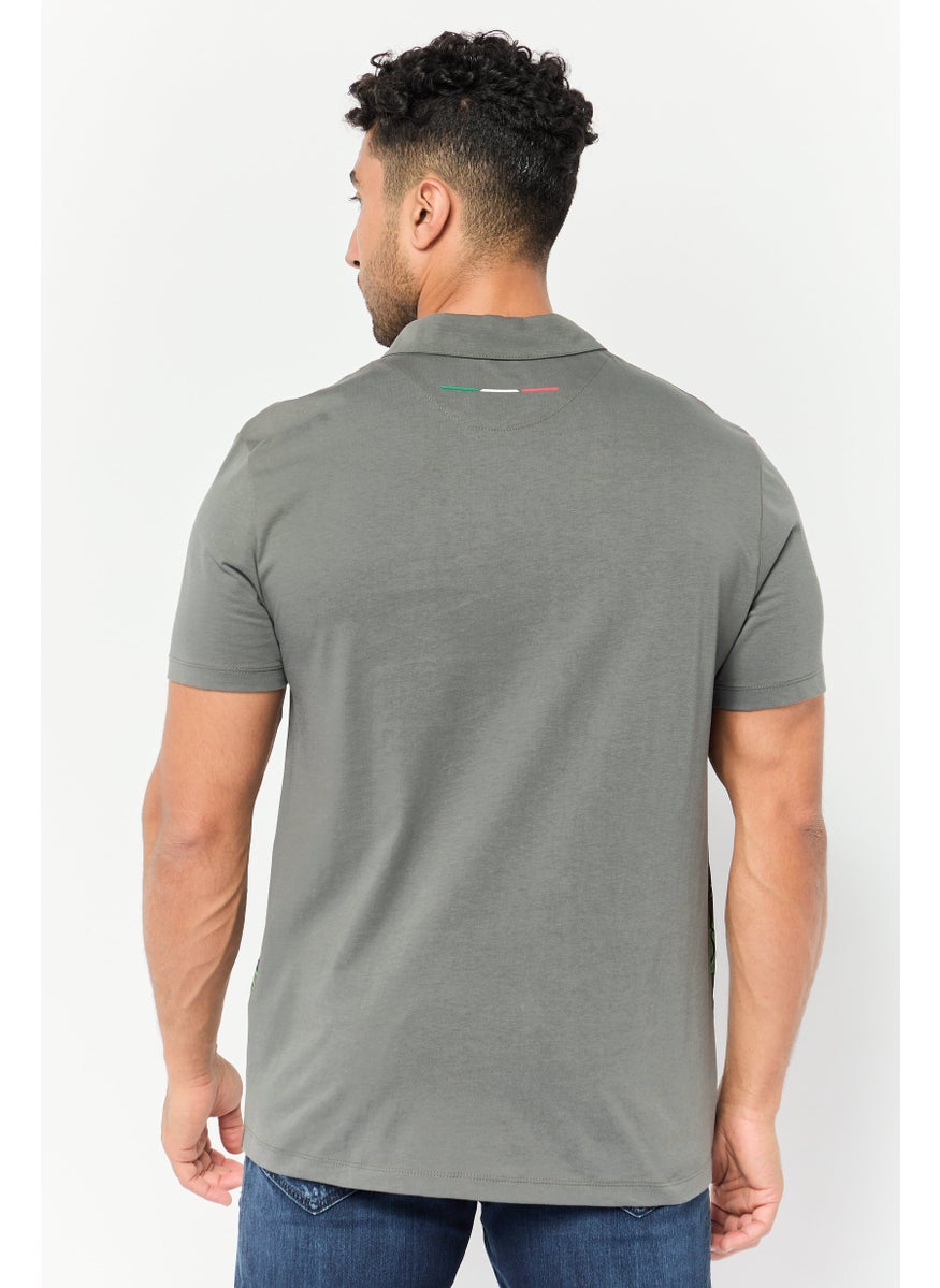 Men Regular Fit Graphic Print Short Sleeve Polo Shirts, Grey