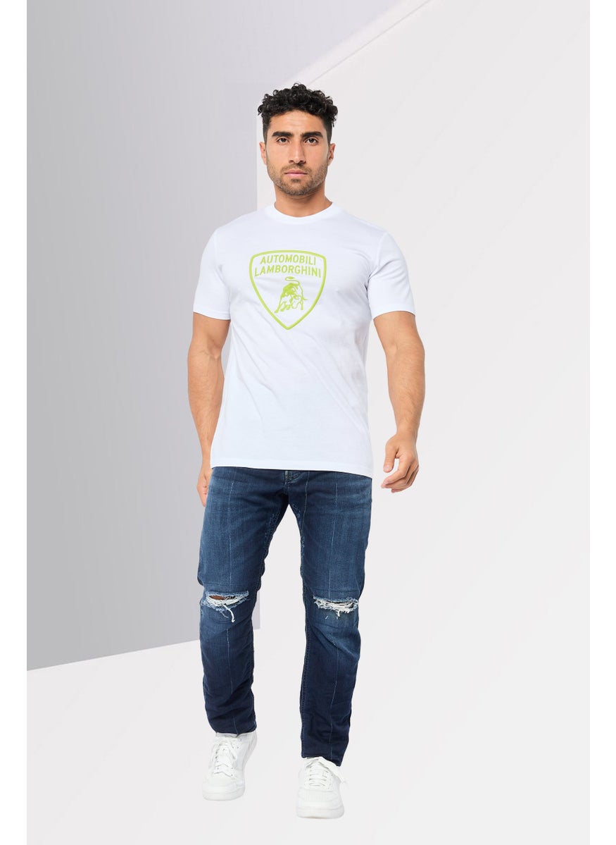 Men Crew Neck Short Sleeve Brand Logo T-Shirt, White